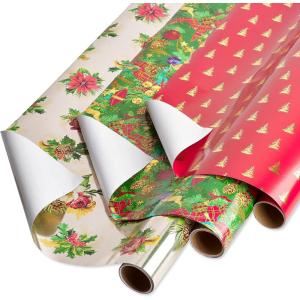 Papyrus Christmas Wrapping Paper Rolls, Greenery, Lettering and Polka Dots (3 Rolls, 22.5 sq. ft.)(RW TRIO TRADITIONAL TRIO)