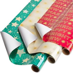 Papyrus Christmas Wrapping Paper Rolls, Teal with Gold Stars, Christmas Text (3 Rolls, 67.5 sq. ft.)(Teal + Gold Stars  Christmas Text  Gold Stars)