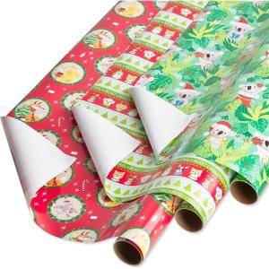 Papyrus Christmas Wrapping Paper Rolls for Kids, Forest Friends, Festive Friends, Koalas (3 Rolls, 90 sq. ft.)(Forest Friends  Festive Friends  Koalas)