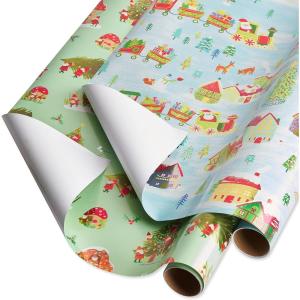 Papyrus Christmas Wrapping Paper Rolls for Kids, Forest Friends, Festive Friends, Koalas (3 Rolls, 90 sq. ft.)(Gnomes and Santa Train)