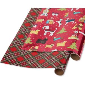 Papyrus Christmas Wrapping Paper Rolls for Kids, Forest Friends, Festive Friends, Koalas (3 Rolls, 90 sq. ft.)(Holiday Chic and Dogs)