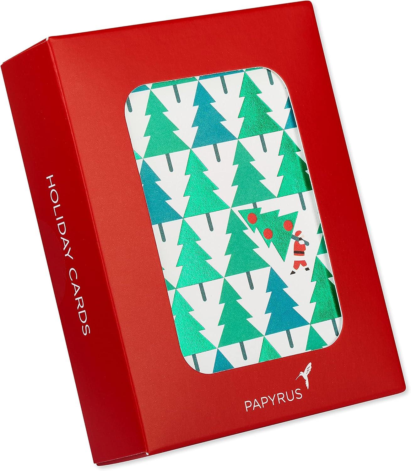 imagePapyrus Petite Christmas Cards Boxed with Envelopes ampamp Signature Hummingbird Seals Pine Trees with Santa 20CountGlitterFree Pine Trees with Santa