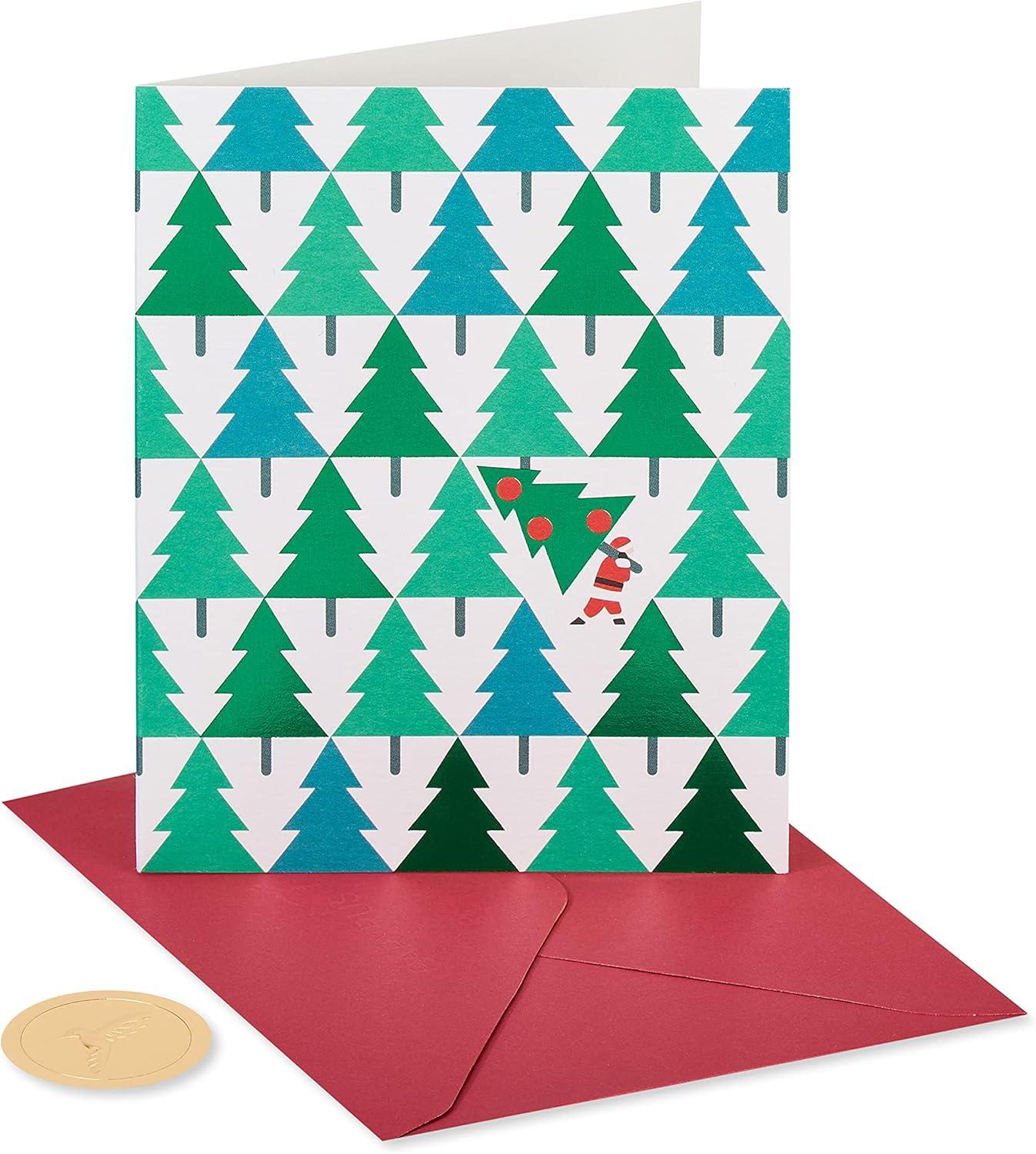 imagePapyrus Petite Christmas Cards Boxed with Envelopes ampamp Signature Hummingbird Seals Pine Trees with Santa 20CountGlitterFree Pine Trees with Santa