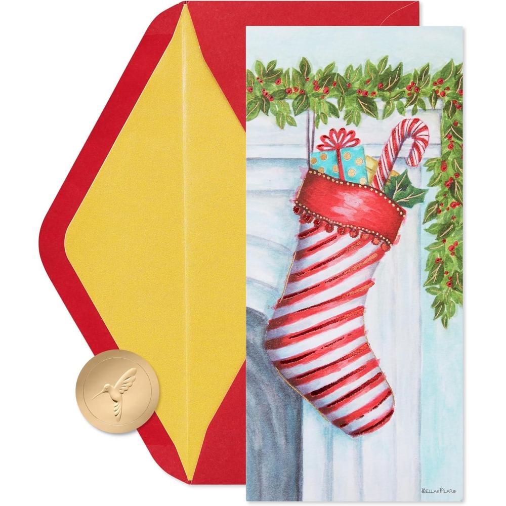 imageMerry and Bright Cat Christmas Boxed Cards 16CountFSC ALLEGRO RED WHITE STOCKING