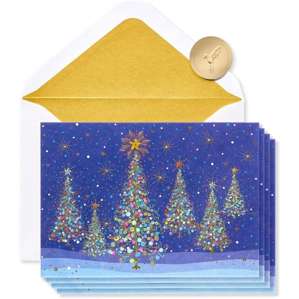 imagePapyrus Christmas Cards Boxed with Envelopes Warmest Wishes Vintage Floral 14CountMagical Row of Holiday Christmas Trees