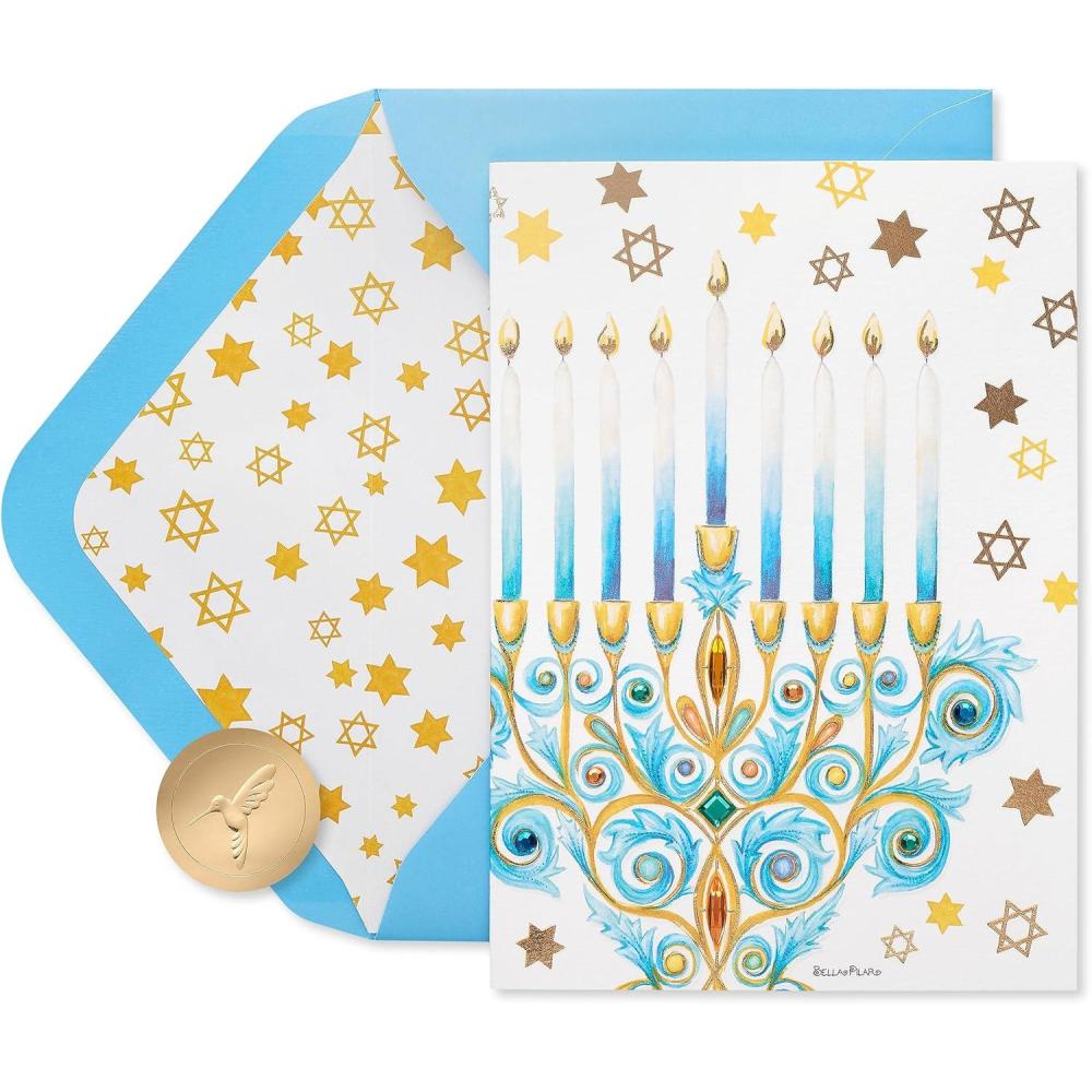 imagePapyrus Hanukkah Cards Boxed with Envelopes Peace Health and Happiness Menorah 8Count