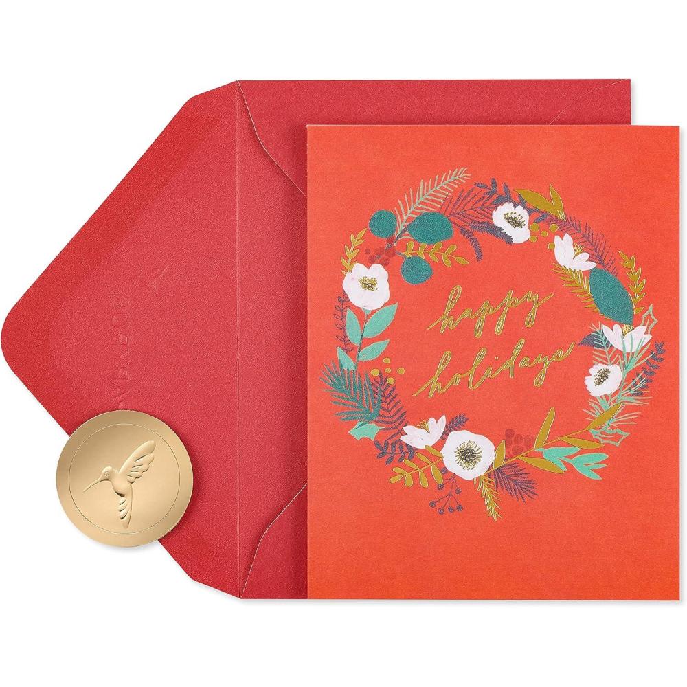 imagePapyrus Petite Christmas Cards Boxed with Envelopes ampamp Signature Hummingbird Seals Holiday Wreath 20CountHappy Holidays Wreath