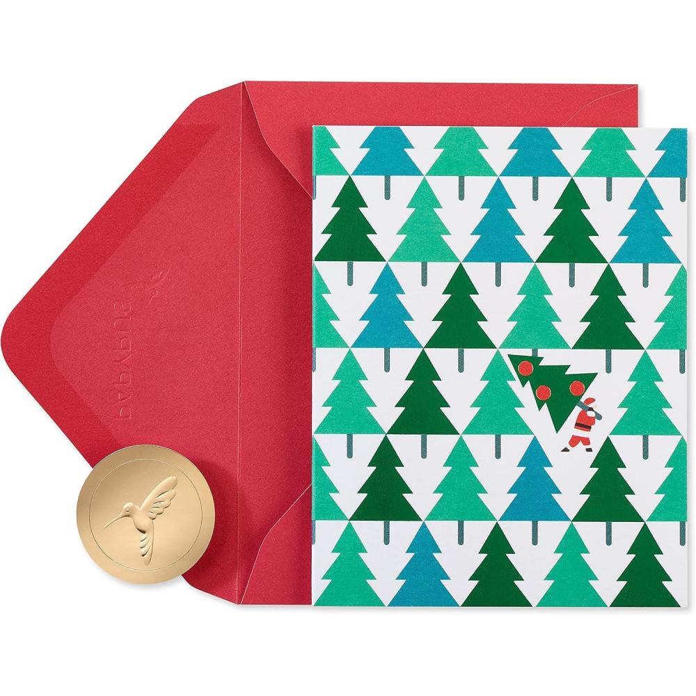 imagePapyrus Petite Christmas Cards Boxed with Envelopes ampamp Signature Hummingbird Seals Pine Trees with Santa 20CountGlitterFree Pine Trees with Santa