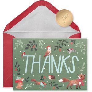 Papyrus Blank Holiday Thank You Cards Boxed with Envelopes, Woodland (12-Count)