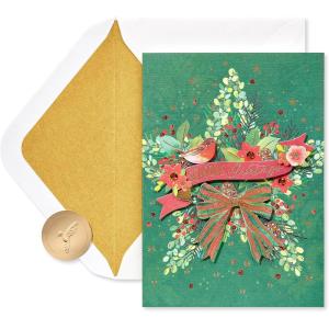 Papyrus Boxed Christmas Cards with Envelopes, Joyful Christmas and Wonderful New Year, Gold Christmas Tree (8-Count)(Traditional Holiday Wreath)