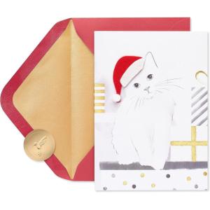 Papyrus Christmas Cards Boxed with Envelopes, Celebrate The Season (8-Count)(Santa Hat Kitty)