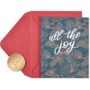 Papyrus Petite Christmas Cards Boxed with Envelopes & Signature Hummingbird Seals, Noel and Holly (20-Count)(Red and Blue)