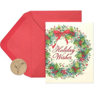 Papyrus Petite Christmas Cards Boxed with Envelopes & Signature Hummingbird Seals, Pine Trees with Santa (20-Count)(Christmas Wreath and Holiday Wishes)