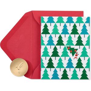 Papyrus Petite Christmas Cards Boxed with Envelopes & Signature Hummingbird Seals, Pine Trees with Santa (20-Count)(Glitter-Free Pine Trees with Santa)