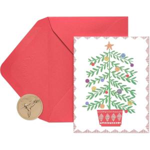 Papyrus Petite Christmas Cards Boxed with Envelopes & Signature Hummingbird Seals, Pine Trees with Santa (20-Count)(Tree In Pot 20/Pkg)
