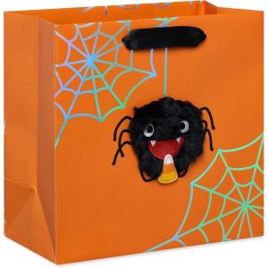 Papyrus Ghost 7″ Medium Bag, White, Orange, Black with Metallic Foil, Embossing and Satin Ribbon Handles – Perfect for Hard to Wrap Gifts, Unique Party Displays and More(Spider)