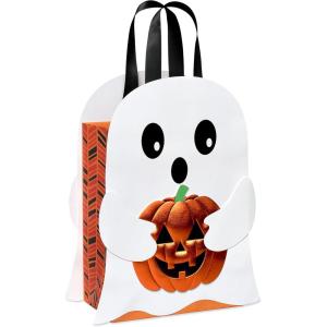 Papyrus Ghost 7″ Medium Bag, White, Orange, Black with Metallic Foil, Embossing and Satin Ribbon Handles – Perfect for Hard to Wrap Gifts, Unique Party Displays and More(Ghost)