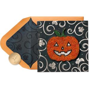 Papyrus Halloween Card, Blank Inside for Personalized Message (Sequin Pumpkin)(FSC Glam Pumpkin)