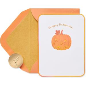 Papyrus Halloween Card, Blank Inside for Personalized Message (Sequin Pumpkin)(FSC Simple Sequin Pumpkin)