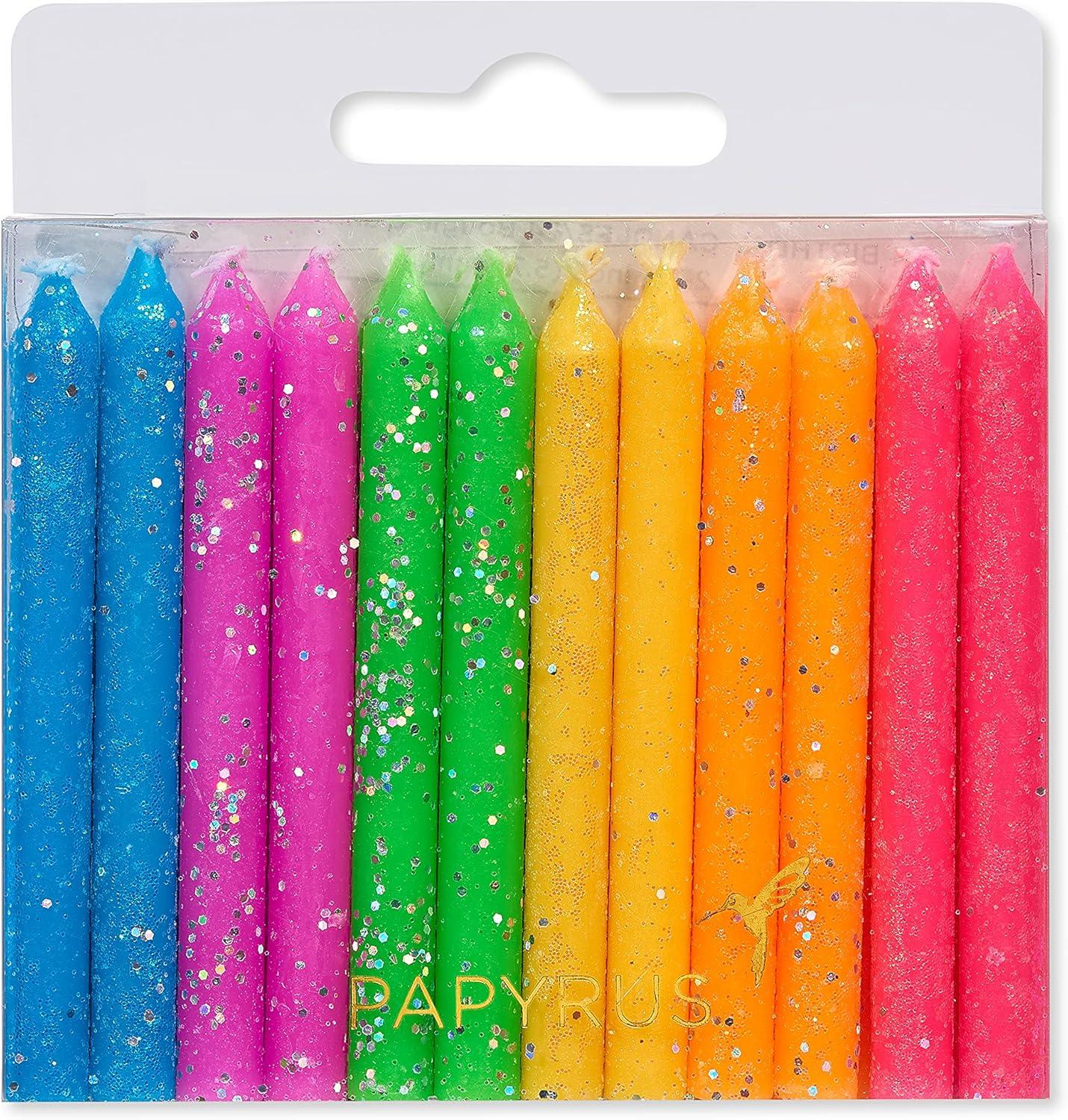 imagePapyrus Birthday Candles Green Yellow Orange ampamp Red Swirl 12CountNeon Glitter