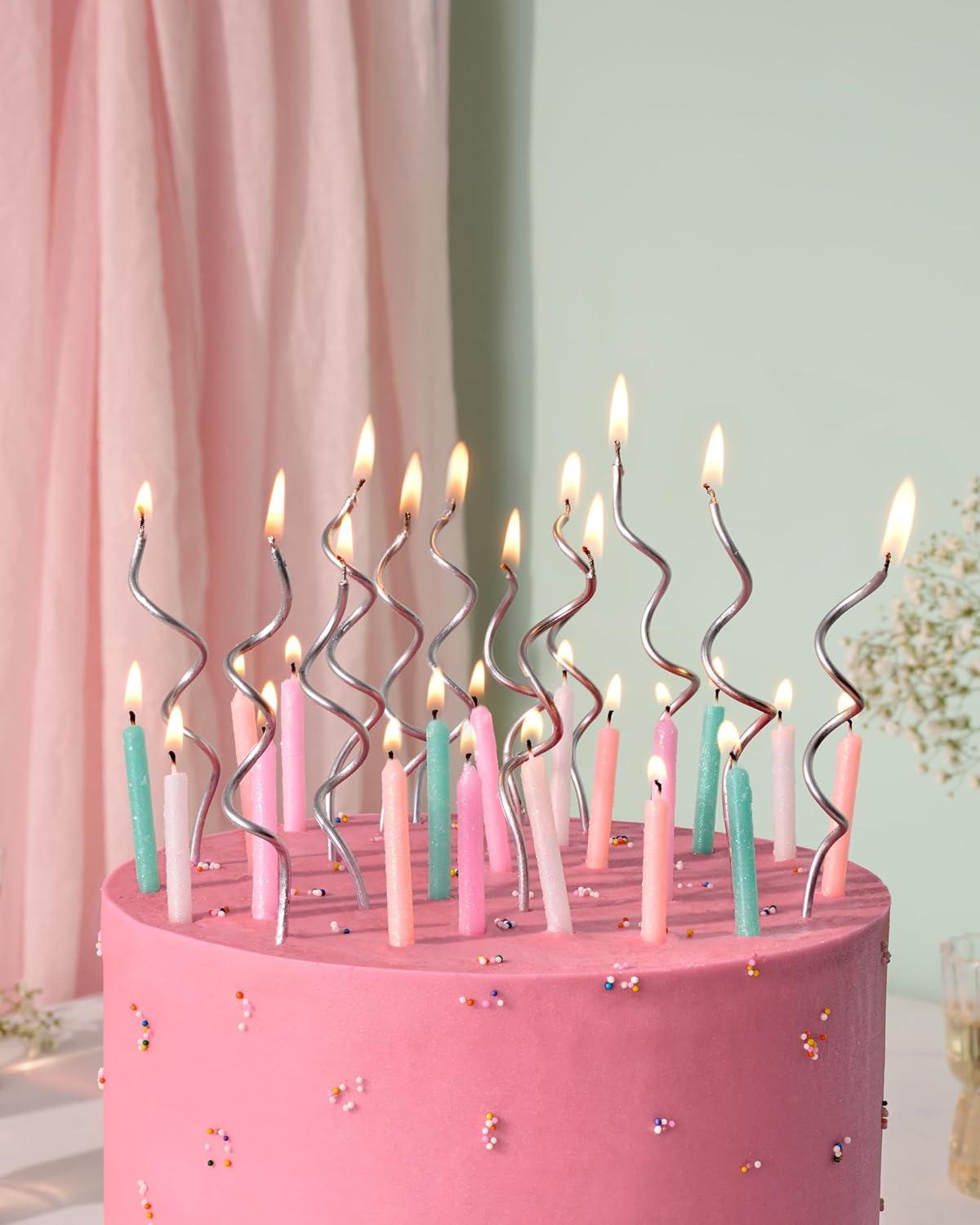 imagePapyrus Birthday Candles Green Yellow Orange ampamp Red Swirl 12CountSilver Swirl