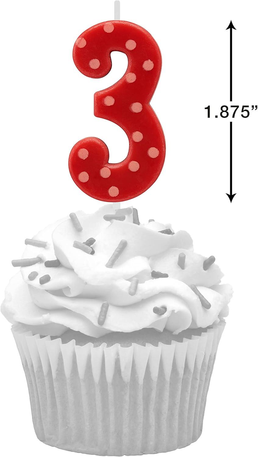 imagePapyrus Number 3 Birthday Candle Red Polka Dots 1CountNumber 3