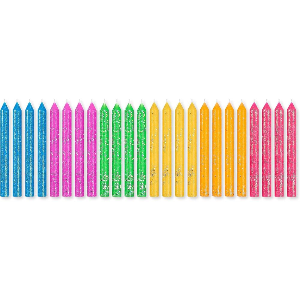 imagePapyrus Birthday Candles Green Yellow Orange ampamp Red Swirl 12CountNeon Glitter