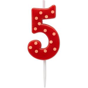 Papyrus Number 3 Birthday Candle, Red Polka Dots (1-Count)(Number 5)