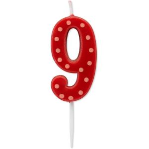 Papyrus Number 3 Birthday Candle, Red Polka Dots (1-Count)(Number 9)