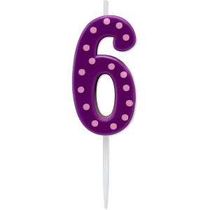 Papyrus Number Birthday Candles Pack, Purple Polka Dots (10-Count)(Number 6)