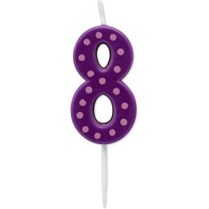 Papyrus Number Birthday Candles Pack, Purple Polka Dots (10-Count)(Number 8)