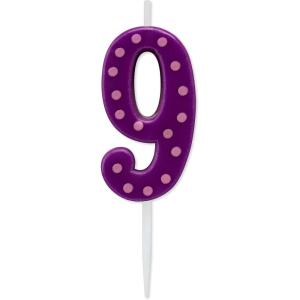 Papyrus Number Birthday Candles Pack, Purple Polka Dots (10-Count)(Number 9)