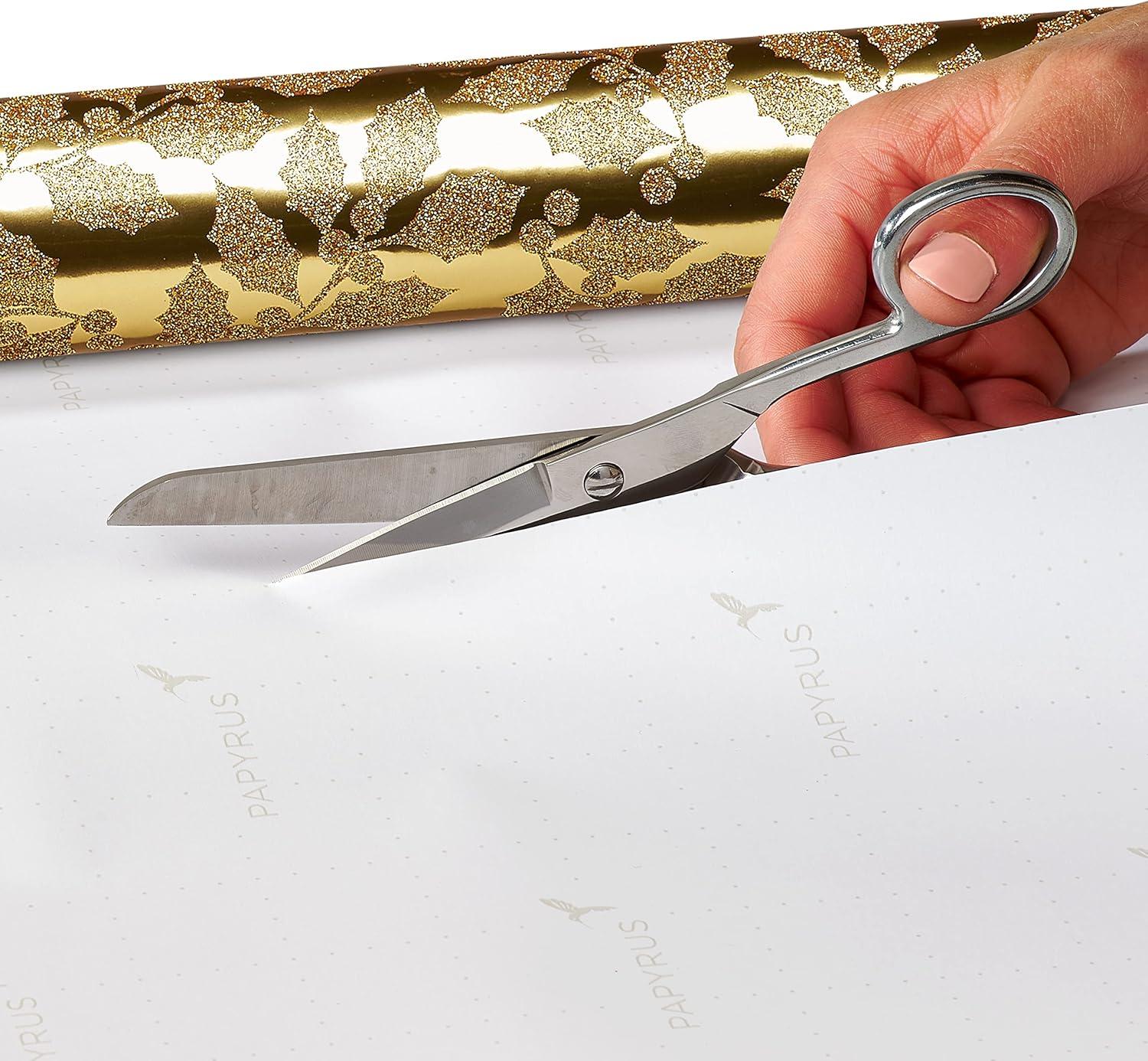 imagePapyrus Christmas Wrapping Paper Bundle Gold Holly Christmas Trees White Floral 3 Rolls 70 sq ft