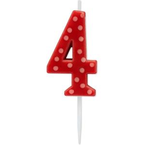 Papyrus Number 1 Birthday Candle, Red Polka Dots (1-Count)(Number 4)