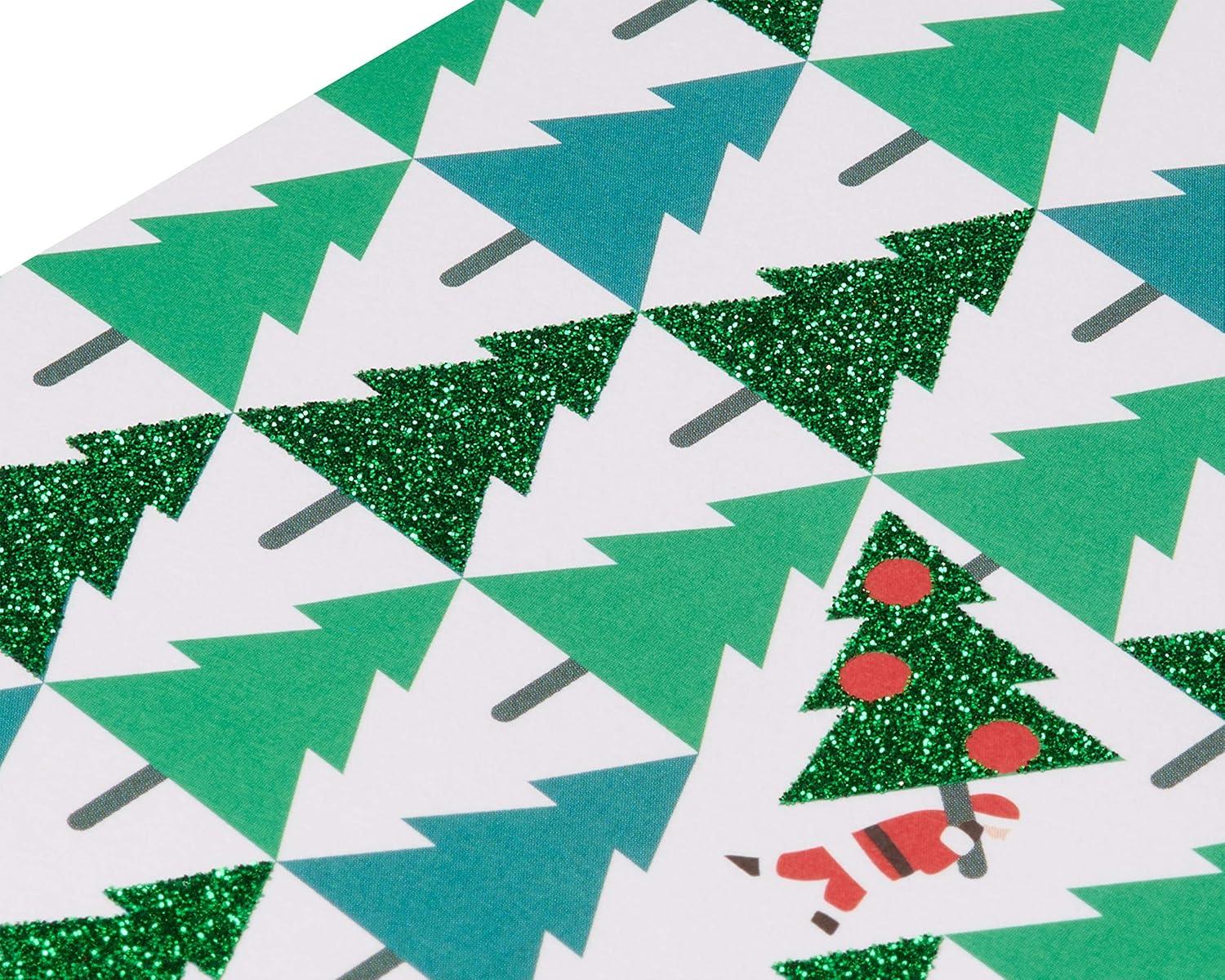 imagePapyrus Petite Holiday Christmas Cards Boxed Glitter Pine Trees with Santa 20CountPine Trees with Santa