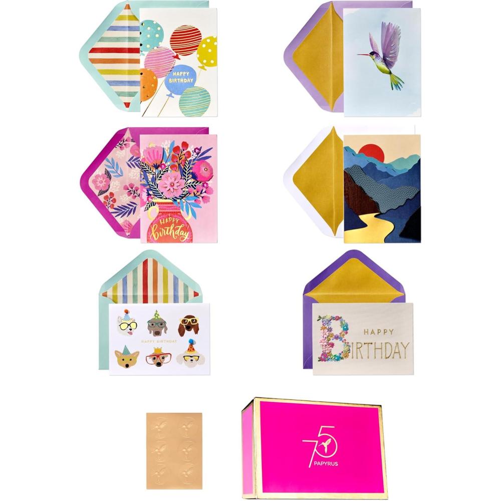 imagePapyrus 75th Anniversary Greeting Card Assortment for Birthday and All Occasion with Keepsake Box 6count
