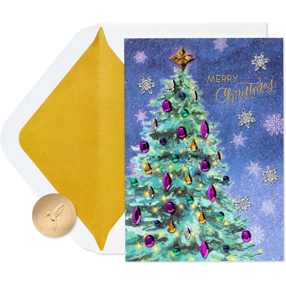 imagePapyrus Christmas Tree Card with Metallic Snowflakes Joyful WishesFSC Metallic Snowflake Tree