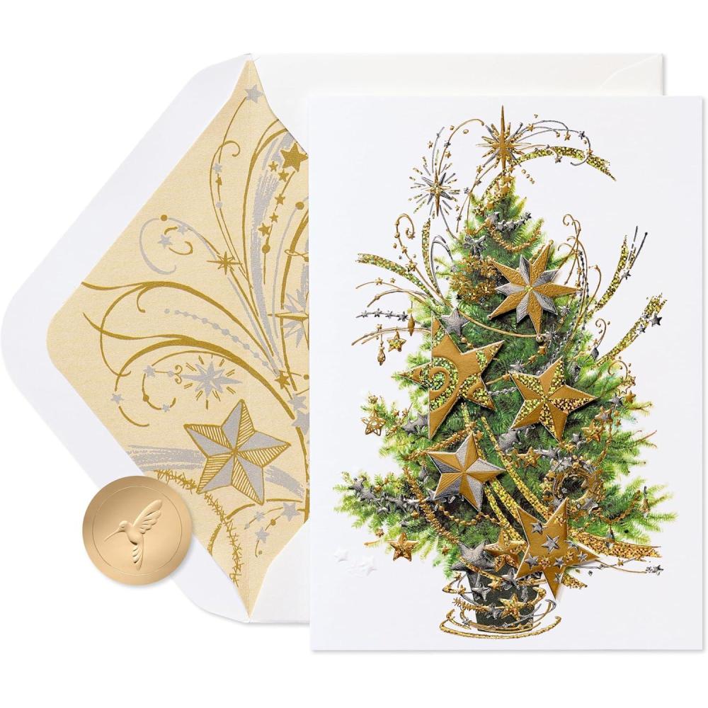 imagePapyrus Christmas Tree Card with Metallic Snowflakes Joyful WishesFSC Star Tree