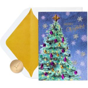 Papyrus Christmas Tree Card with Metallic Snowflakes (Joyful Wishes)(FSC Metallic Snowflake Tree)