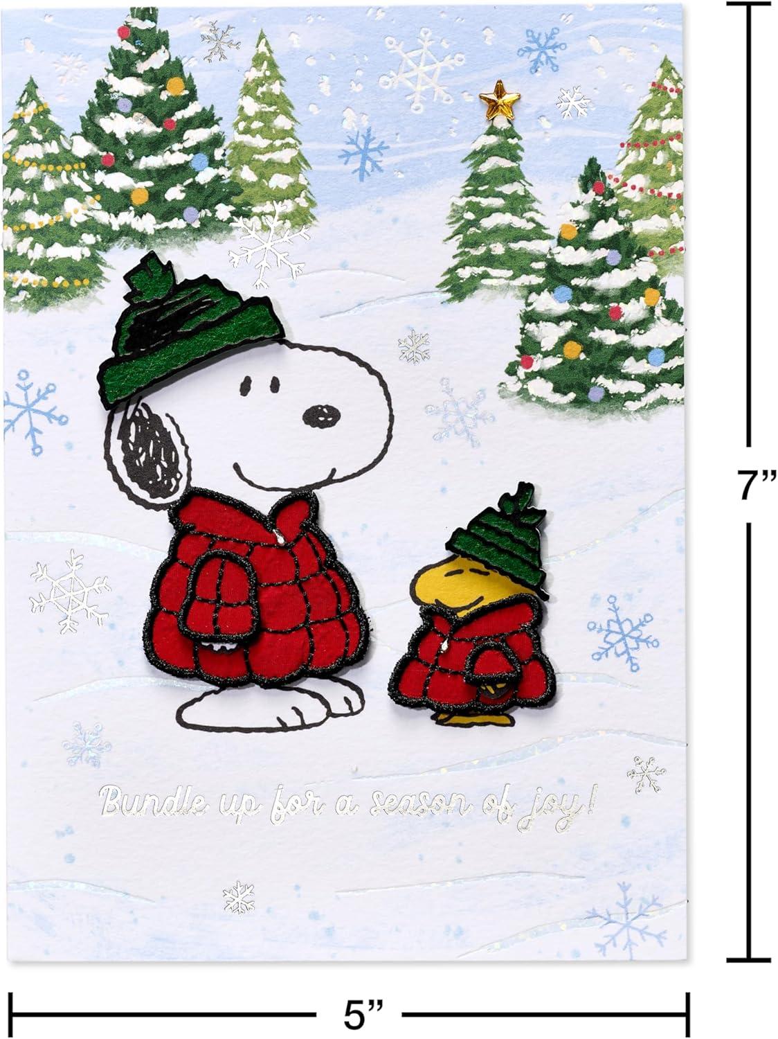 imagePapyrus Peanuts Holiday Card with Snoopy ampamp Woodstock Festive Christmas Card for Anyone Stay Cozy