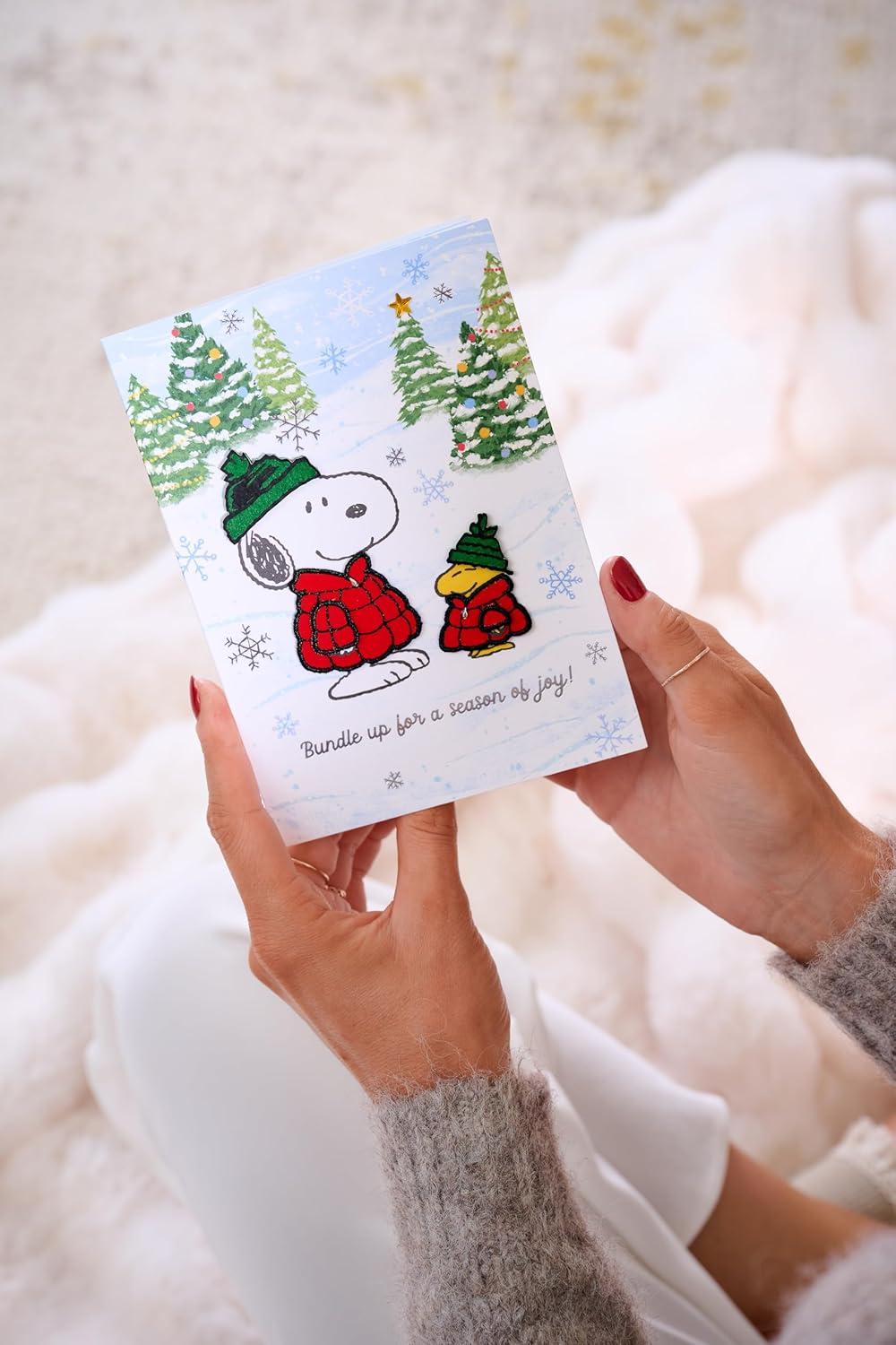 imagePapyrus Peanuts Holiday Card with Snoopy ampamp Woodstock Festive Christmas Card for Anyone Stay Cozy