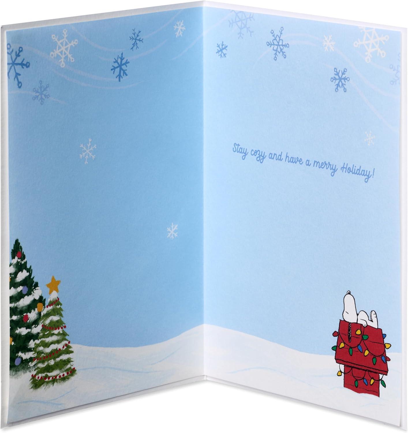 imagePapyrus Peanuts Holiday Card with Snoopy ampamp Woodstock Festive Christmas Card for Anyone Stay Cozy