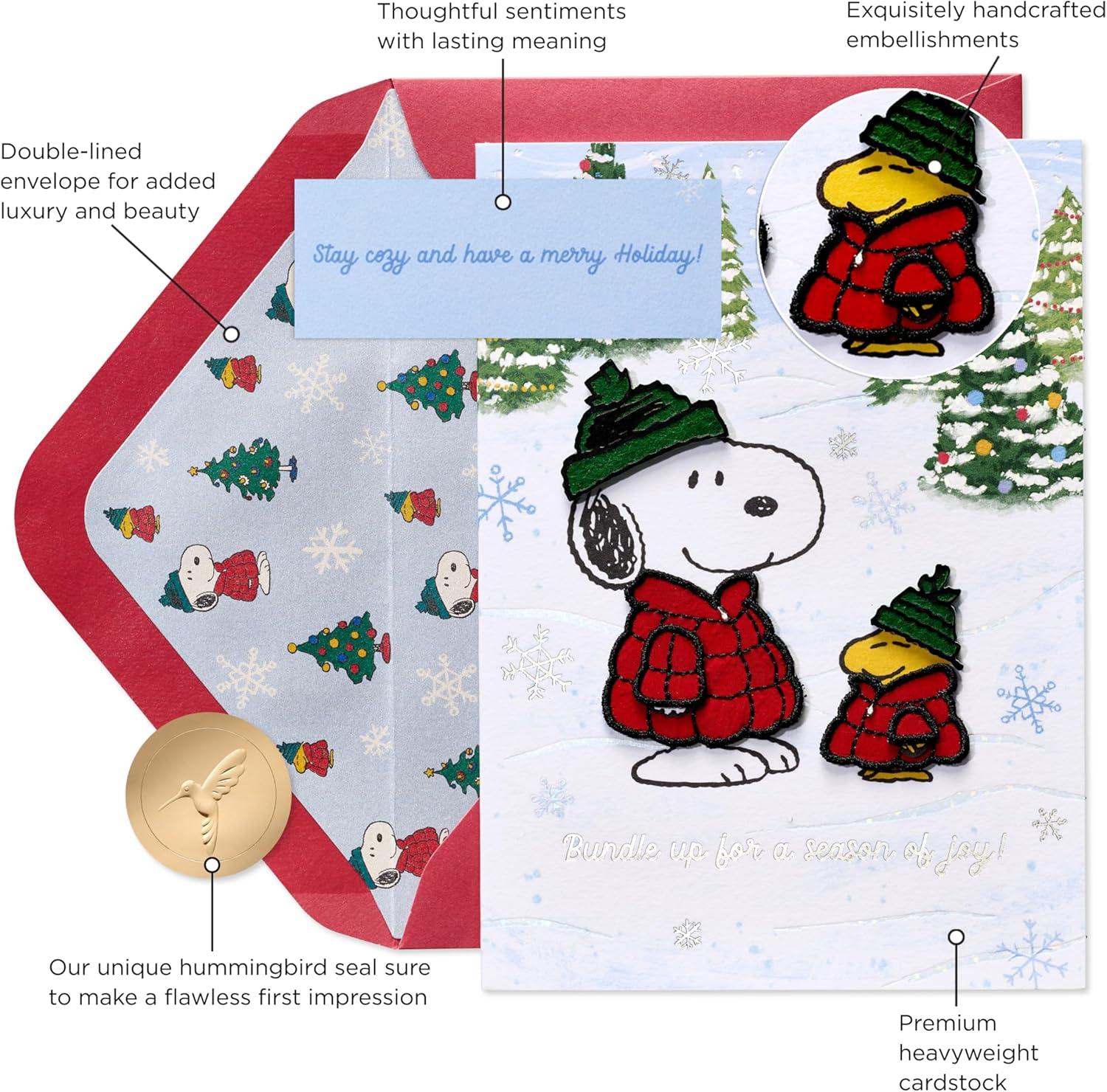 imagePapyrus Peanuts Holiday Card with Snoopy ampamp Woodstock Festive Christmas Card for Anyone Stay Cozy