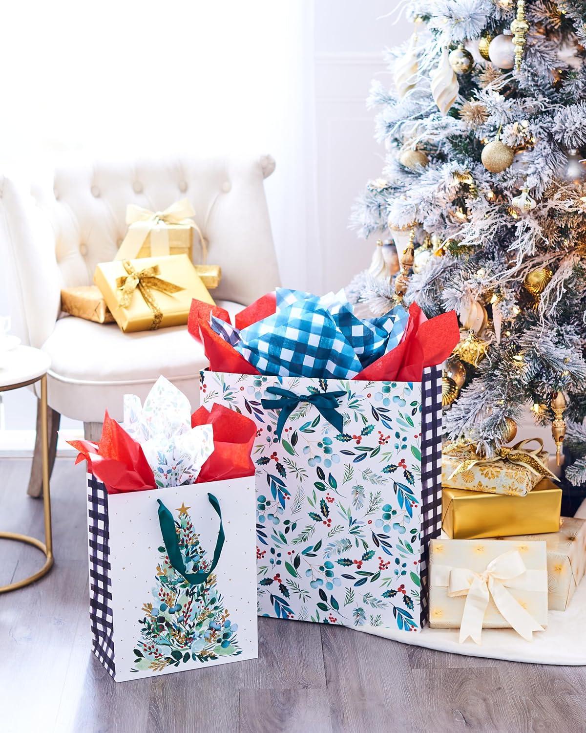 image:imagePapyrus Christmas Gift Bags with Tissue Paper Joyful Tradition 2 Bags 1 Jumbo 18 1 Large 13 18 Sheets