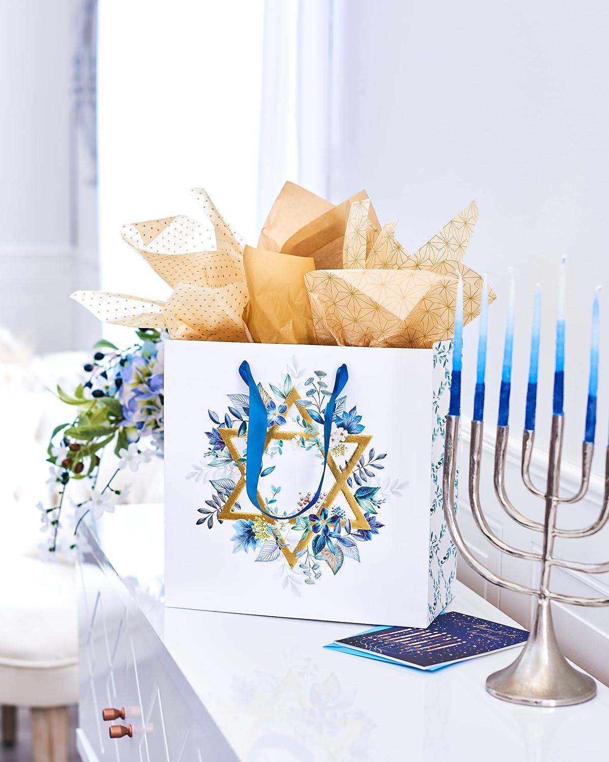 image:imagePapyrus 114 Large Hanukkah Gift Bag with Tissue Paper Star of David 1 Bag 9 Sheets
