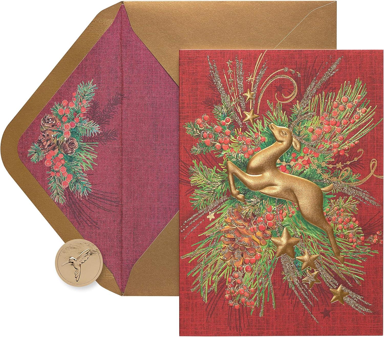 image:imagePapyrus Boxed Christmas Cards with Envelopes Warm Wishes Gold Reindeer 12Count