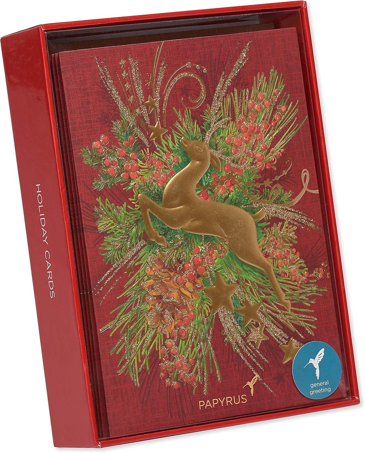 image:imagePapyrus Boxed Christmas Cards with Envelopes Warm Wishes Gold Reindeer 12Count