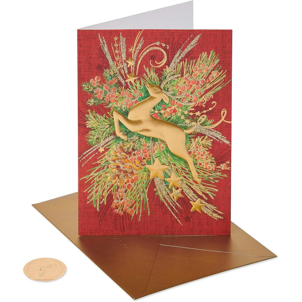 image:imagePapyrus Boxed Christmas Cards with Envelopes Warm Wishes Gold Reindeer 12Count