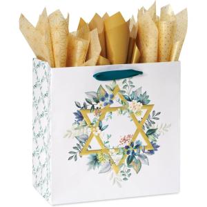 Papyrus 11.4″ Large Hanukkah Gift Bag with Tissue Paper, Star of David (1 Bag, 9 Sheets)