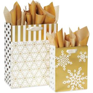 Papyrus Gift Bags with Tissue Paper (Winter Wonder) for Christmas, Hanukkah, Kwanzaa and All Holidays (2 Bags, 1 Large 13″, 1 Medium 9″, 18 Sheets)
